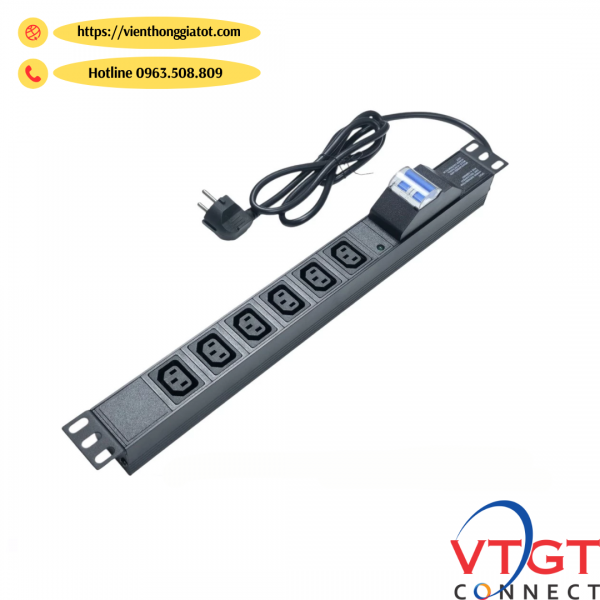 Thanh nguồn PDU 8 ổ cắm có APTOMAT MCB gắn rack 19