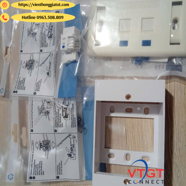 Bộ ổ cắm mạng đôi Cat6 RJ45 và CAT3 RJ11 điện thoại commscope ( 01 mặt đôi, 01 nhân CAT6, 01 nhân CA