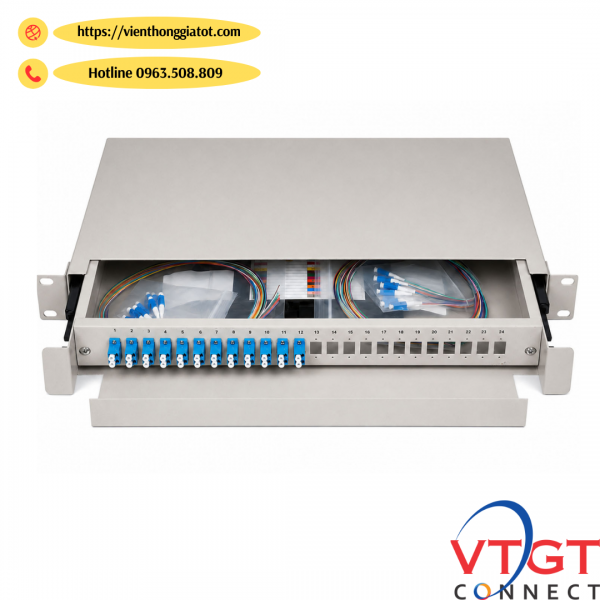 Hộp phối quang odf 24fo chuẩn LC/UPC gắn rack khay trượt