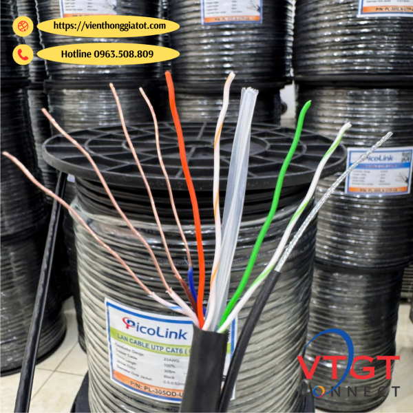 Dây mang, Cáp mạng CAT6 UTP Liền nguồn +2C lõi đồng mã P/N: PL-305LN-UTP-C6