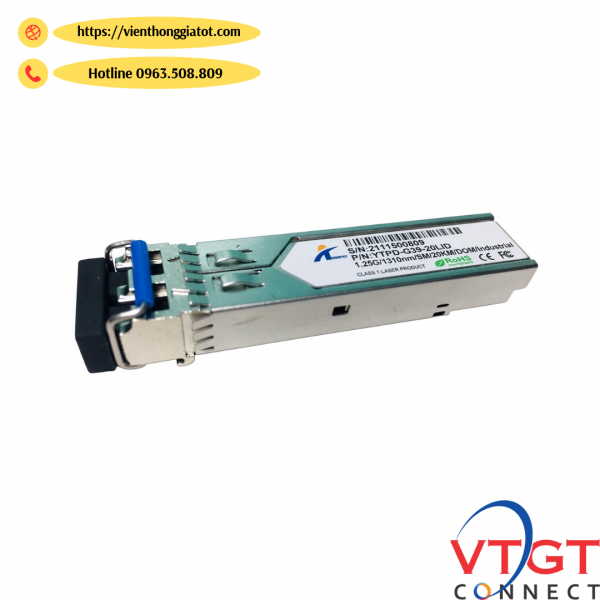 Mô đun quang công nghiêp 1.25G SFP SM 1310nm FP 20KM LC with DDM -40℃~85℃ Industrial mã YTPD-G39-20L