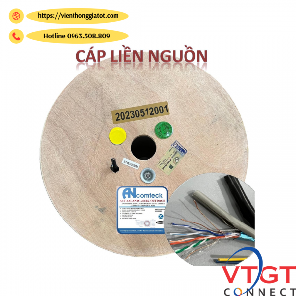 Cáp mạng ngoài trời CAT6A FTP bọc bạc chống nhiễu dài 305m/cuộn, -Ancomteck ACT-6ALANOD-305B